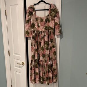Cara Cara Pink and Green Floral Midi Dress